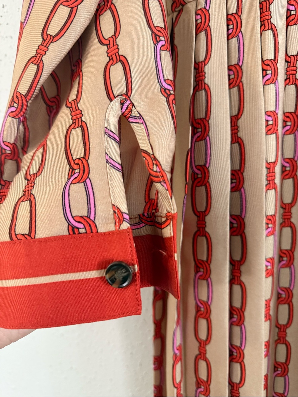 Ann Taylor Red and Cream Patterned Belted Midi Dress - Picture 5 of 11